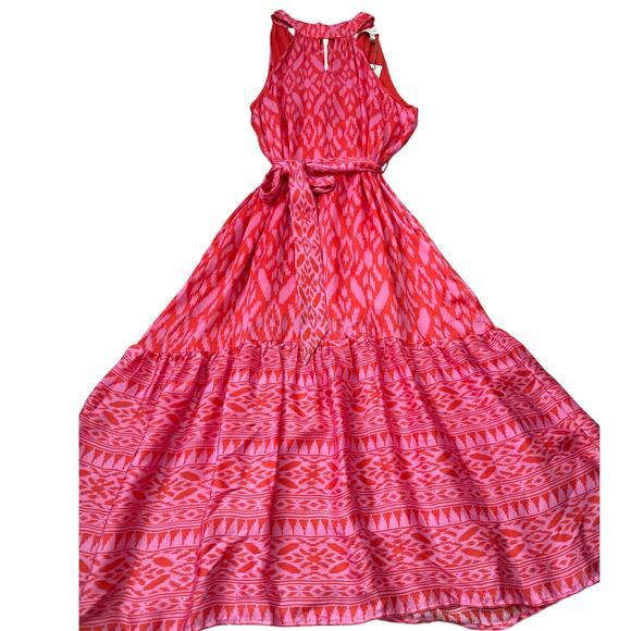 Cleobella Janice Satin Halter Ankle Dress Jaipur Ikat Print Size Large - Picture 6 of 14